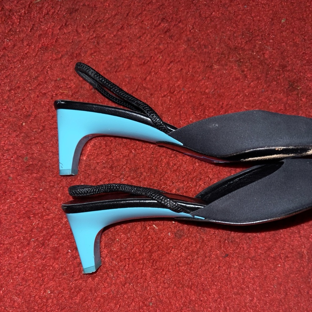 Gucci Black Slingback Pumps with Light Blue Heels